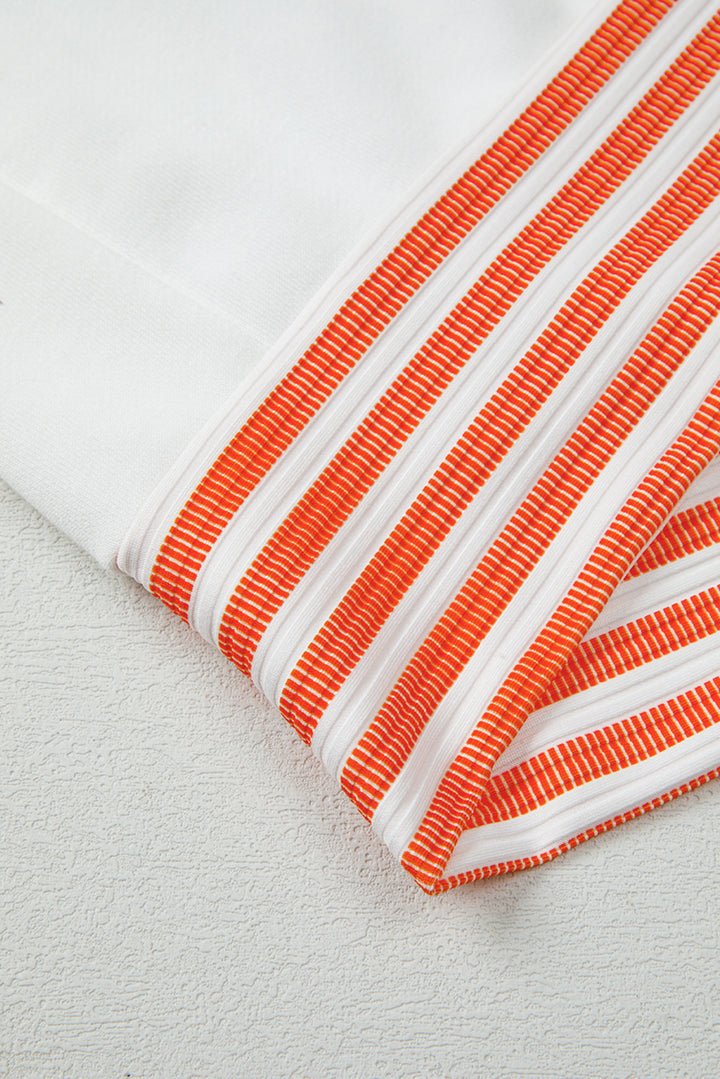 Orange Stripe V Neck Drop Shoulder Patchwork Long Sleeve Top