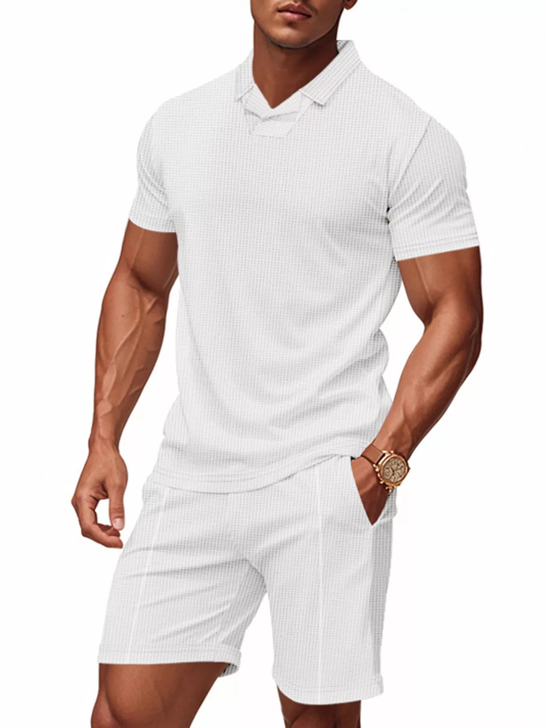 Men's Full Size Casual Short Sleeve Polo and Shorts Set Plus Size