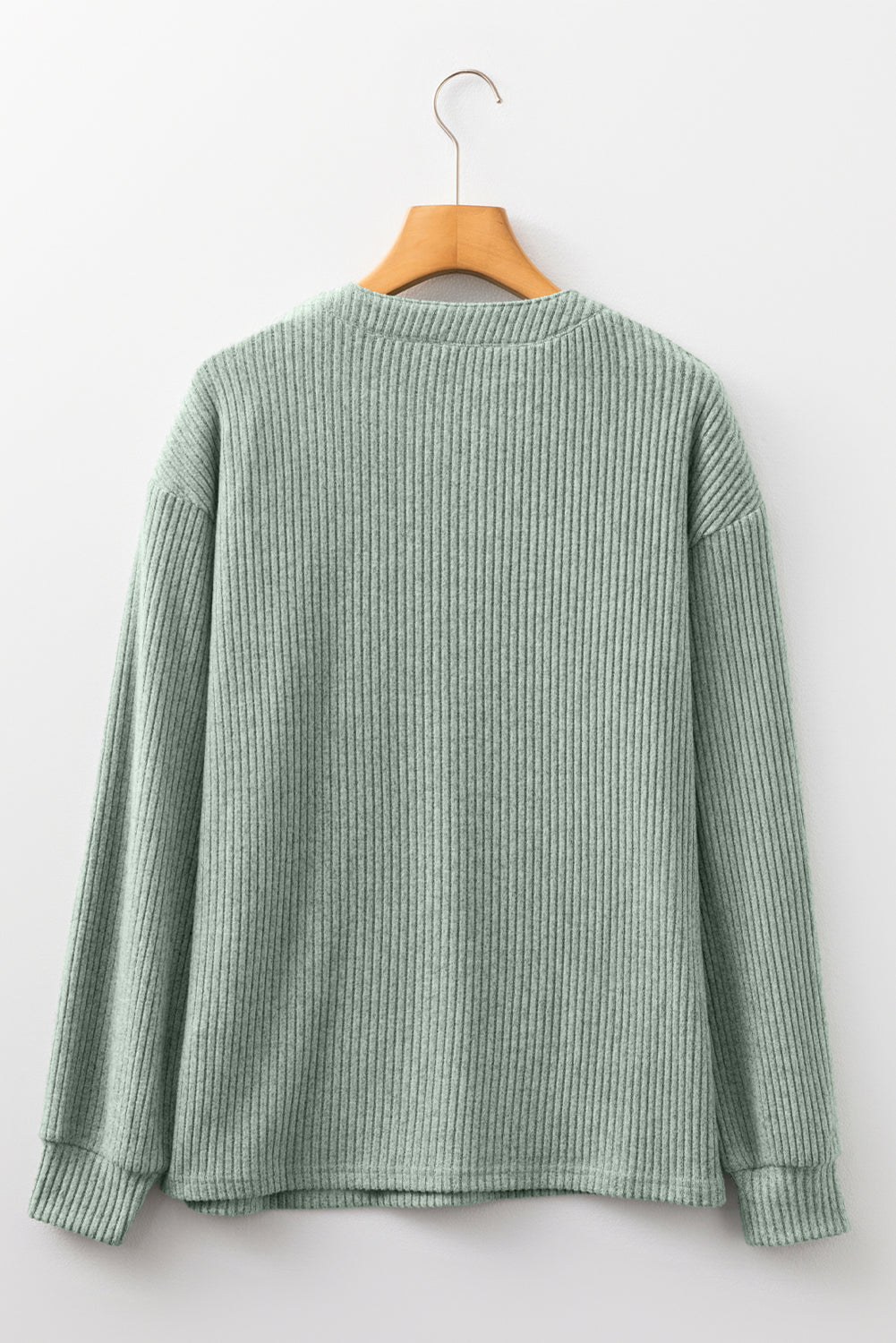 Clearly Aqua Ribbed Texture Drop Shoulder Henley Knit Top