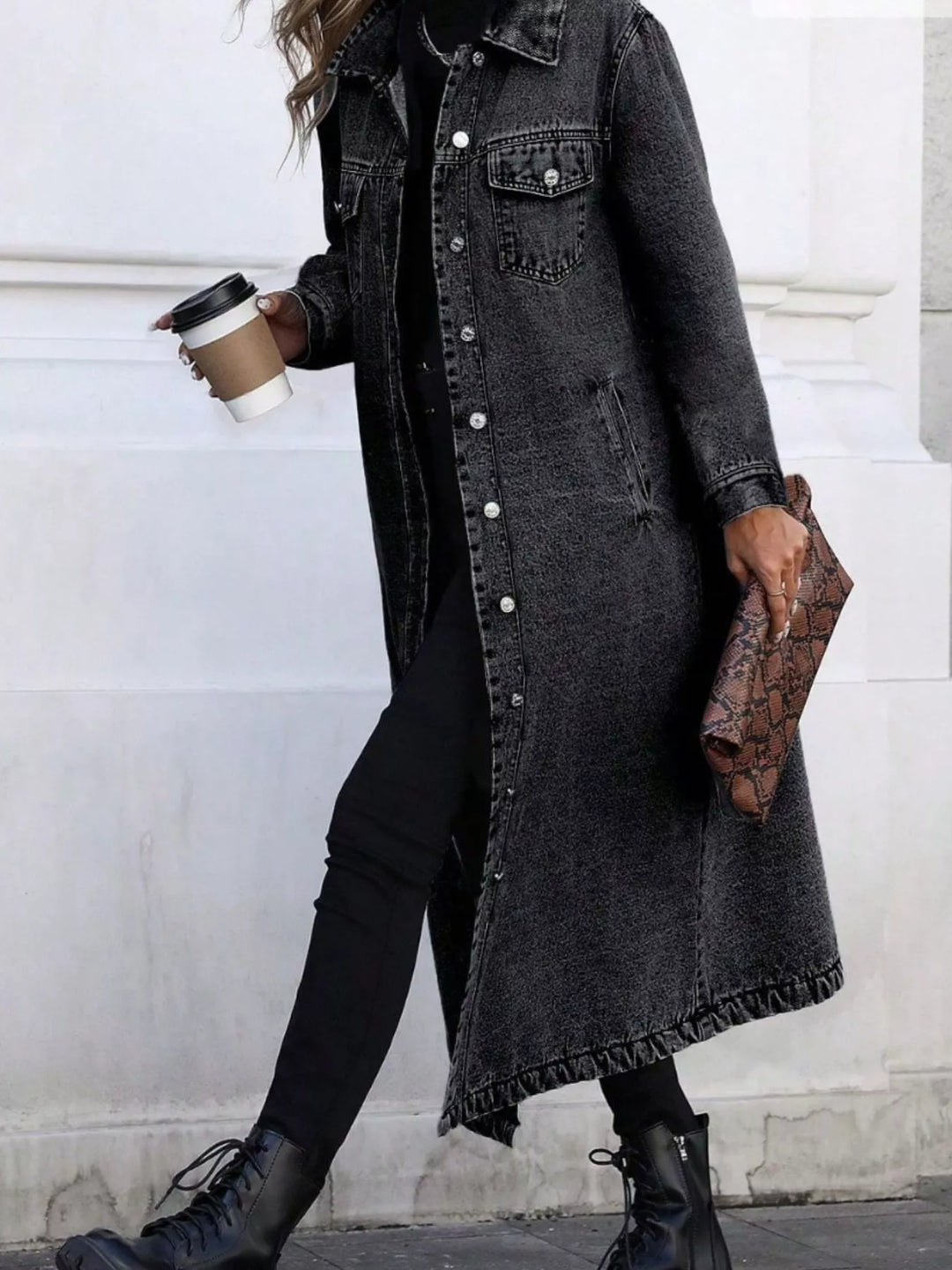 Longline Button-Front Denim Jacket
