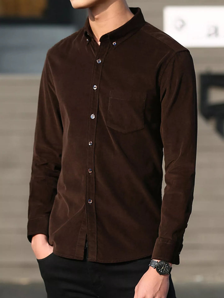Men's Full Size Casual Corduroy Long Sleeve Shirt Plus Size