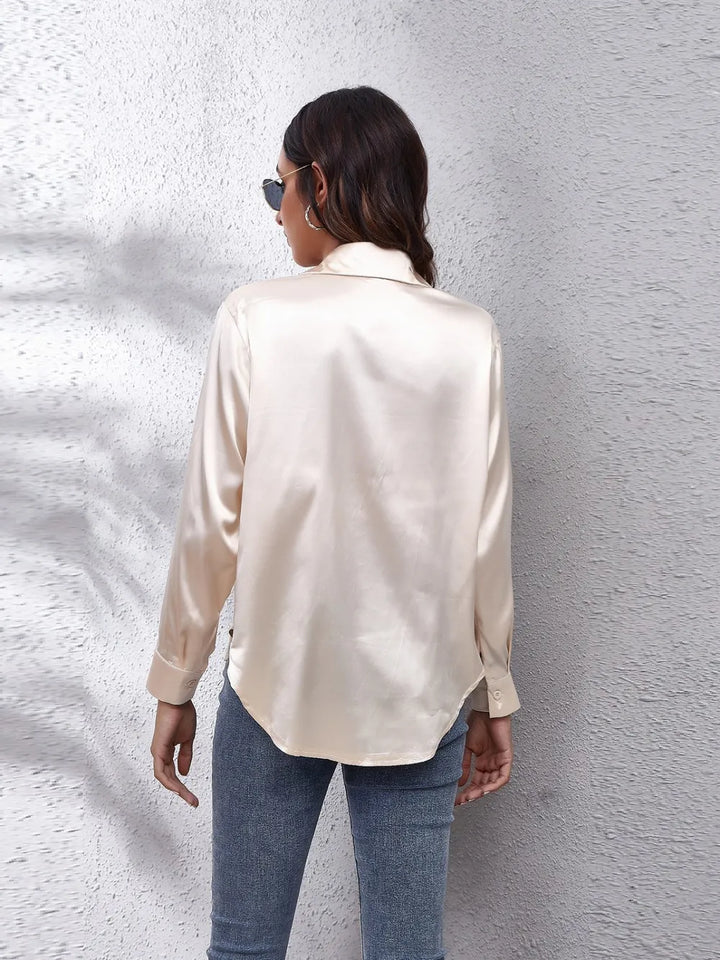 Button Up Collared Neck Long Sleeve Shirt