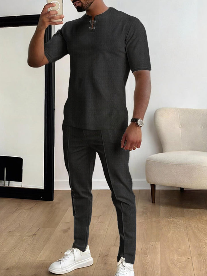 Men's Full Size Casual Short-Sleeve Top and Pants Set Plus Size