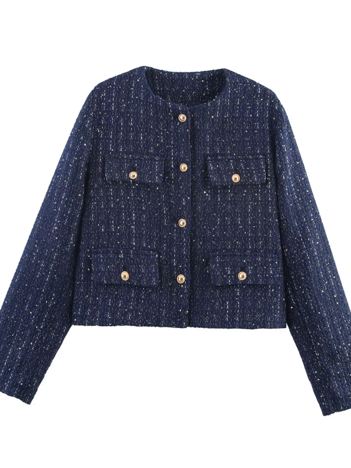 Tweed Button Up Cropped Outerwear