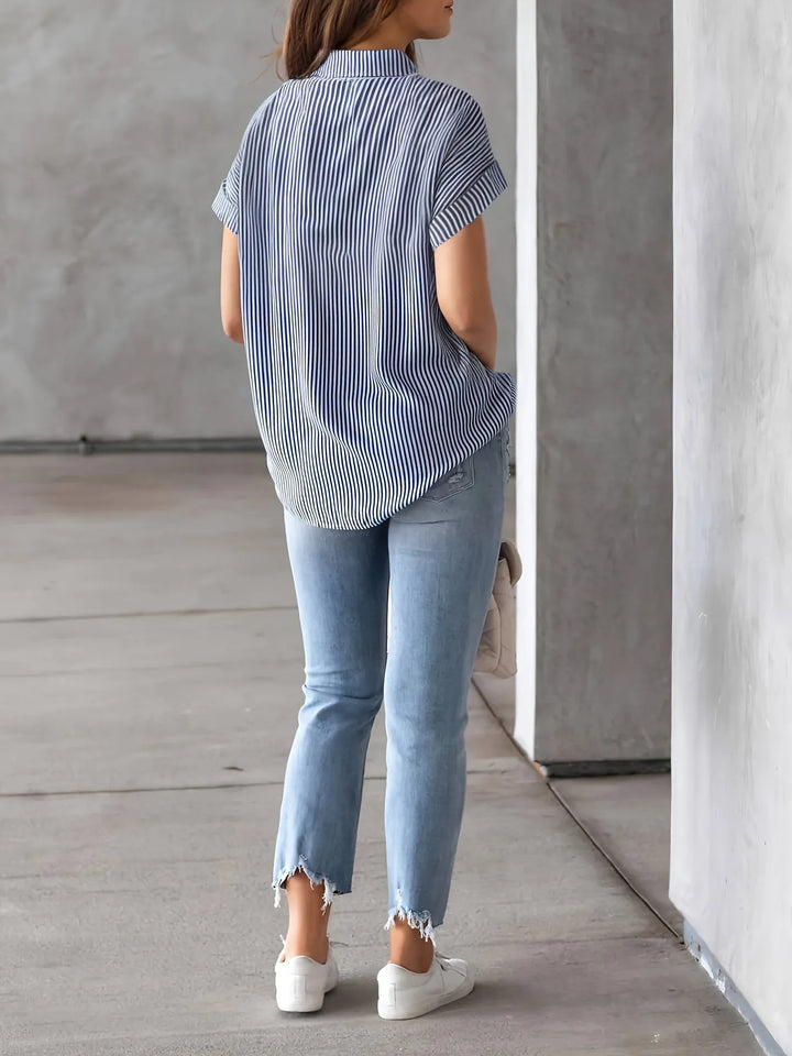 Full Size Striped Button-Up Casual Shirt with Pocket Plus Size