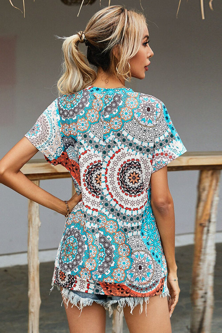 Shiny Printed Round Neck Short Sleeve Tee