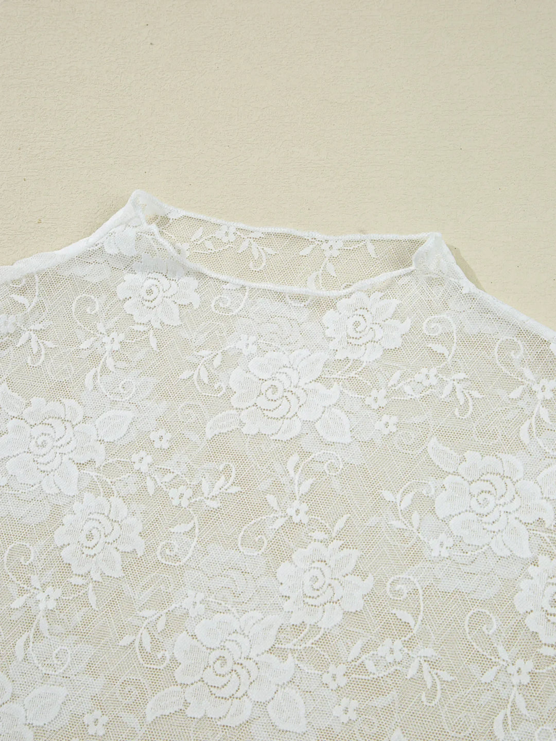 Sheer Floral Lace Mesh Mock Neck Long Sleeve Top