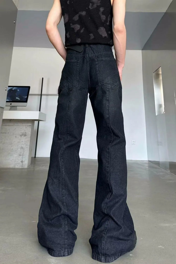 Men's Plus Size Washed Flare Jeans with Zipper Detail
