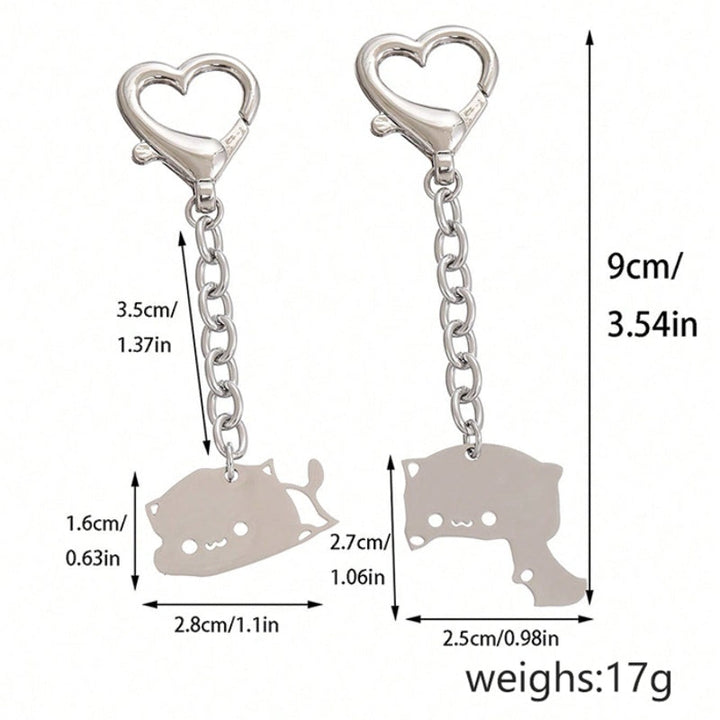 2Pcs Cute Dudu Bubu Hug Cat Couple Keychain Set, Stainless Steel Double Cat Charms, Round Key Ring & Heart Lobster Clasp, Sweet Matching Pair Gift For Lovers