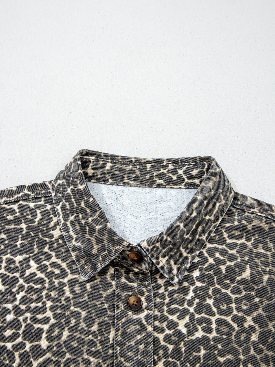 Leopard Print Short Sleeve Denim Shirt