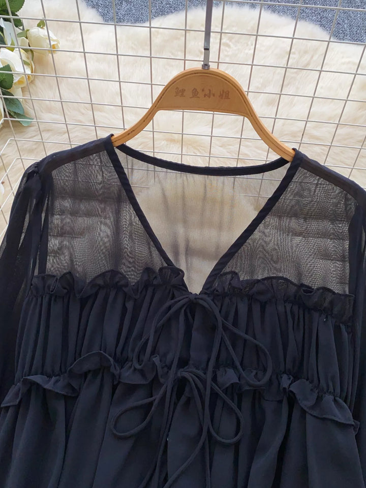 Ruffle Tie-Front Chiffon Blouse