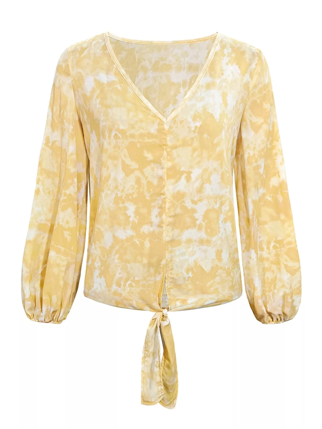 V-Neck Long Sleeve Tie-Front Blouse