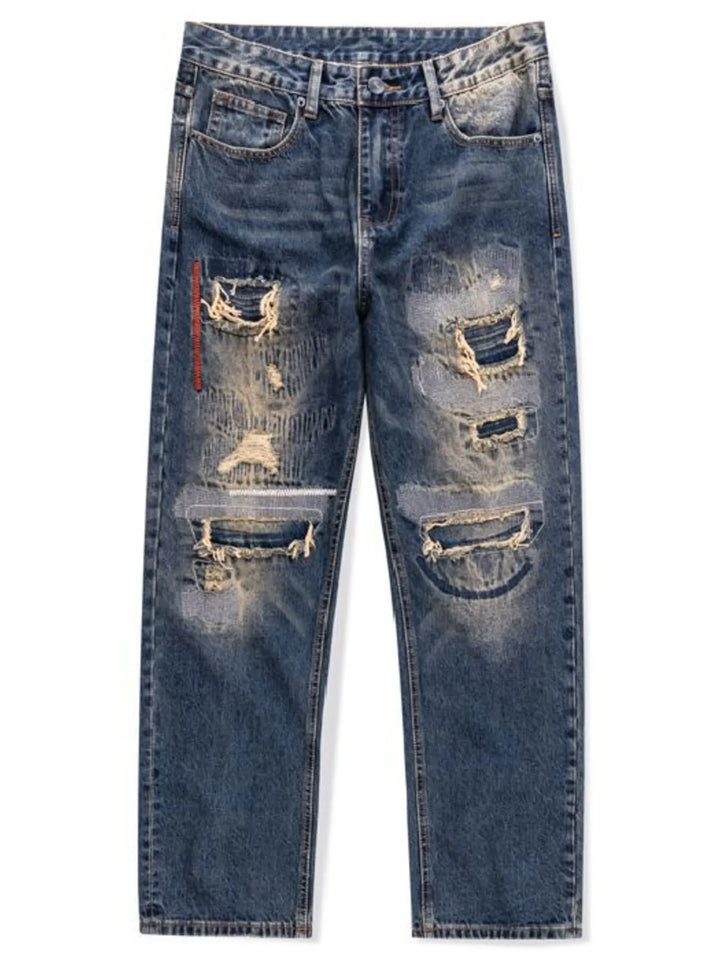 Men's Distressed Wash Relaxed Fit Wide Leg Jeans
