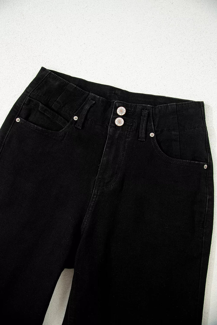 2-Button High Waist Flared Bottom Jeans