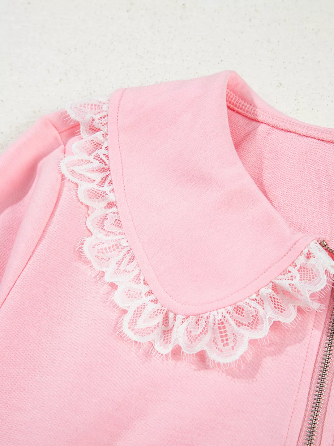 Peter Pan Lace Embellished Neck Sweatshirt and Skirt Two Piece Set
