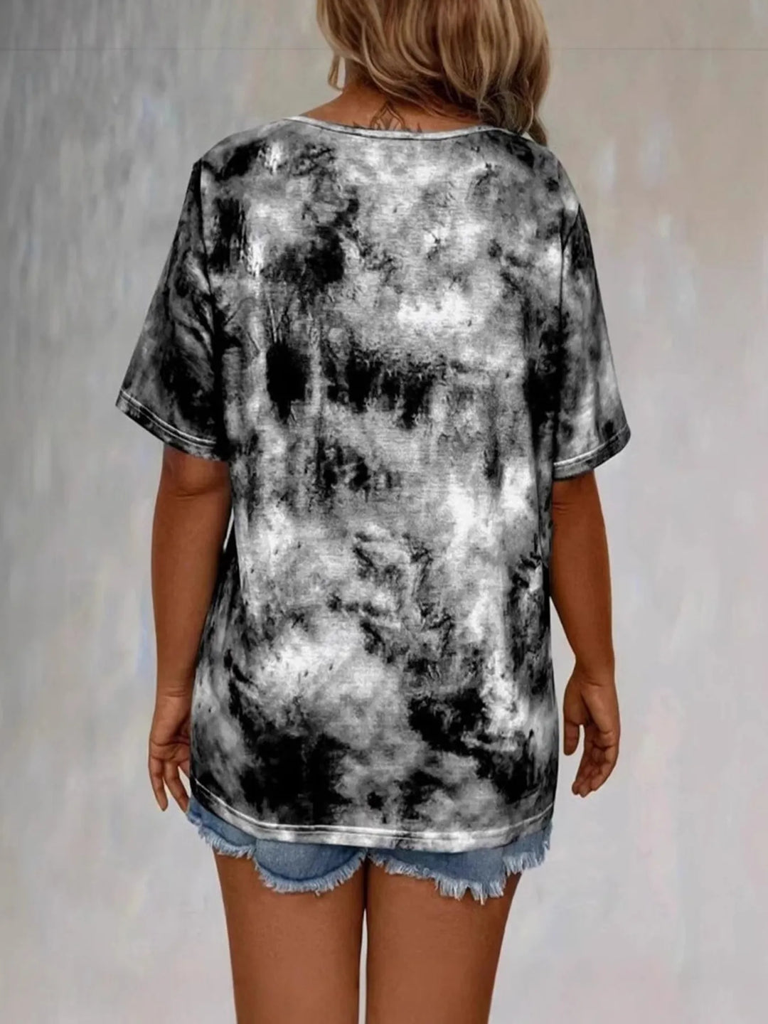 Tie Dye Lace-Up V-Neck Casual T-Shirt