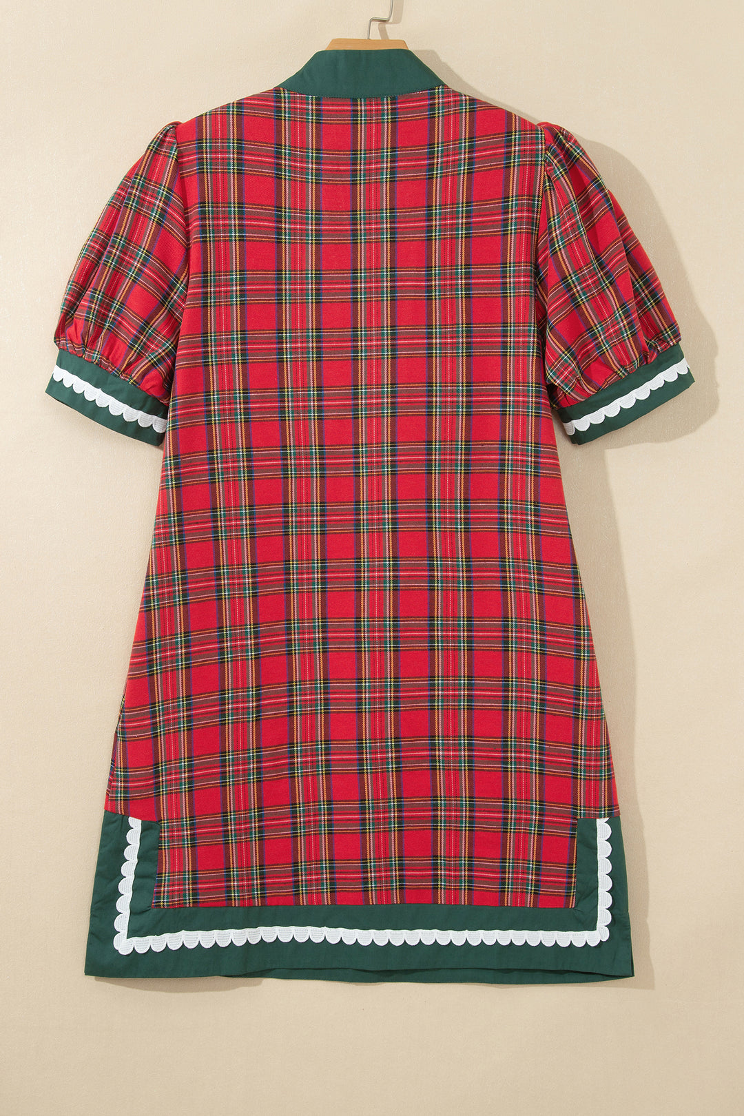 Red Plaid Mini Mini Shift Style Short Sleeve Dress