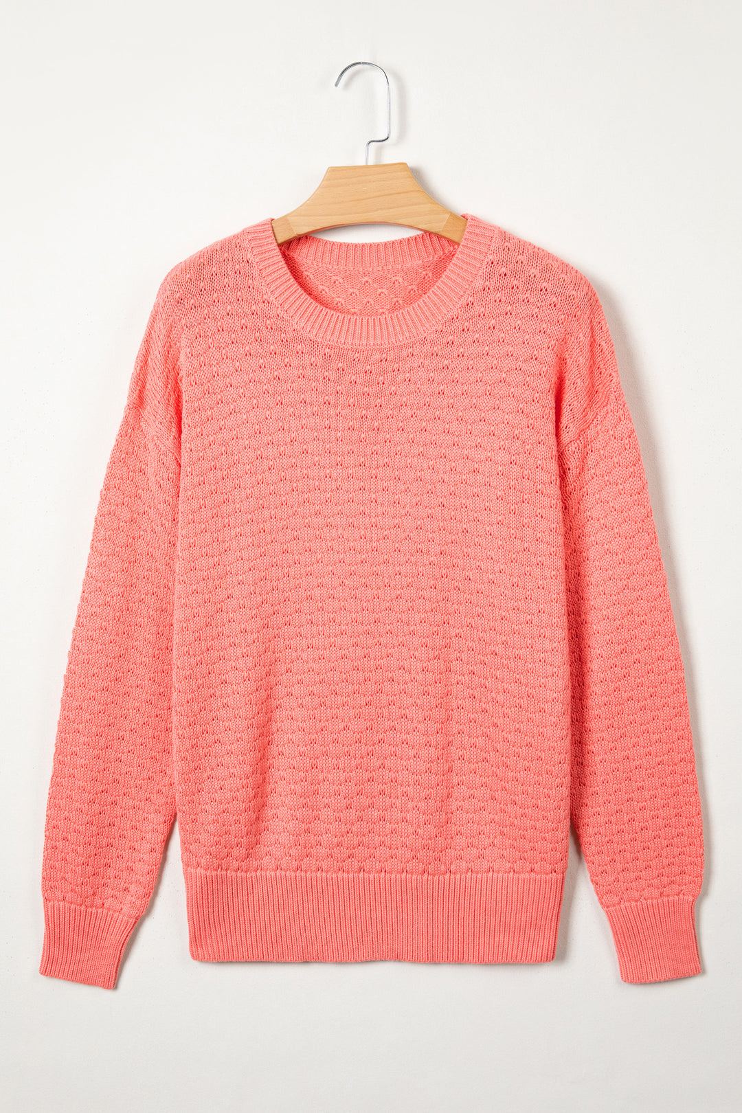 Coral Paradise Drop Shoulder Ribbed Knit Sweater Regular Length Long Sleeve Pullover