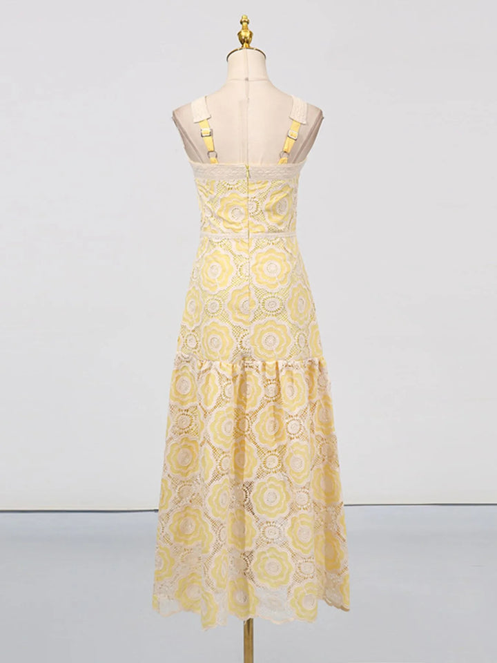 Lace Sleeveless Tiered Midi Dress