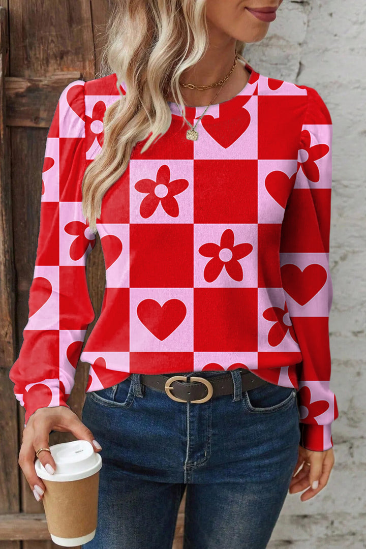 Red Dotted Heart Festive Valentine Blouse