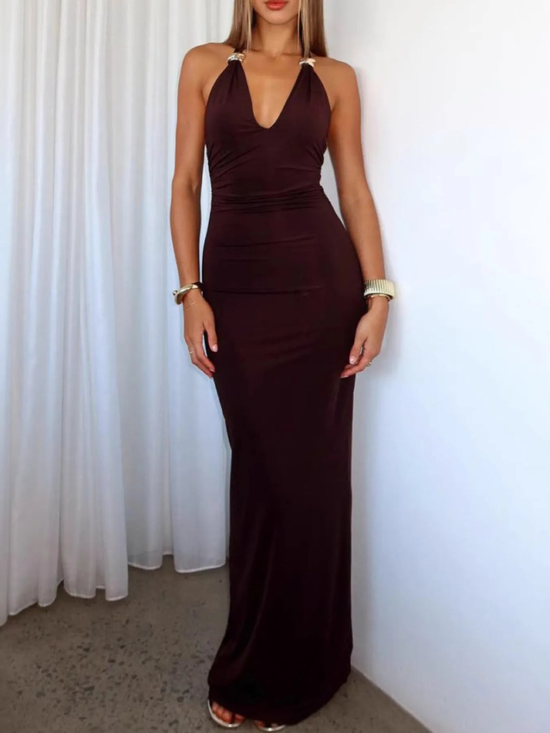 Slit Back Halter Neck Maxi Dress