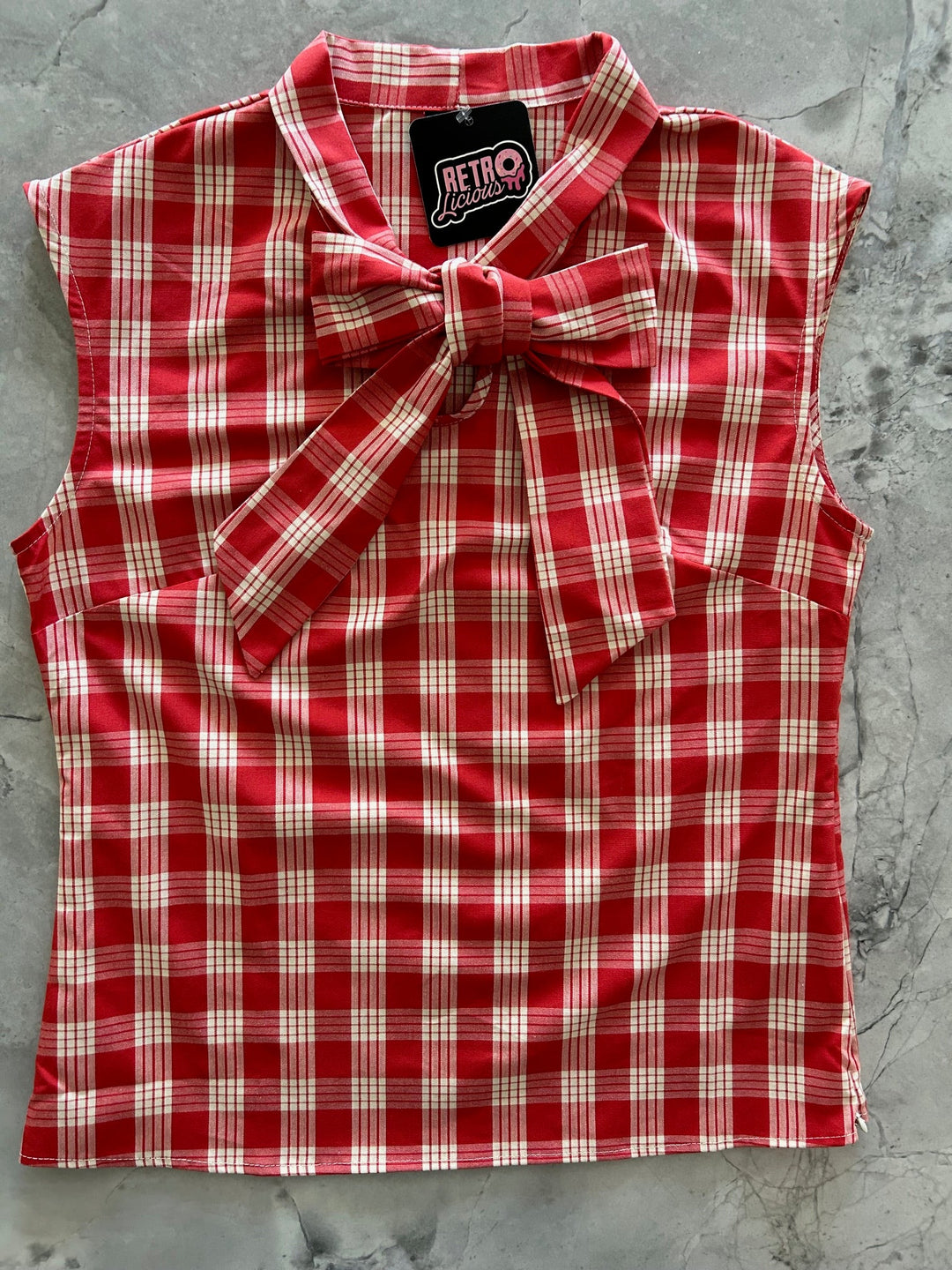 Red Plaid Bow Top - Plus Sizes only