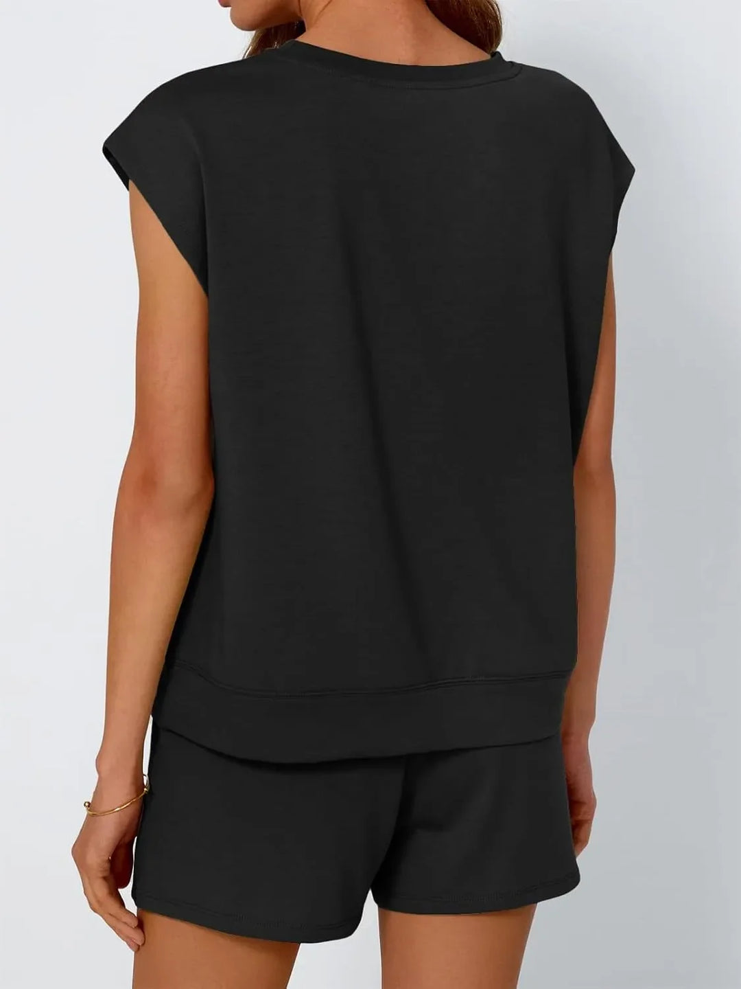 Round Neck Cap Sleeve Top and Shorts Set