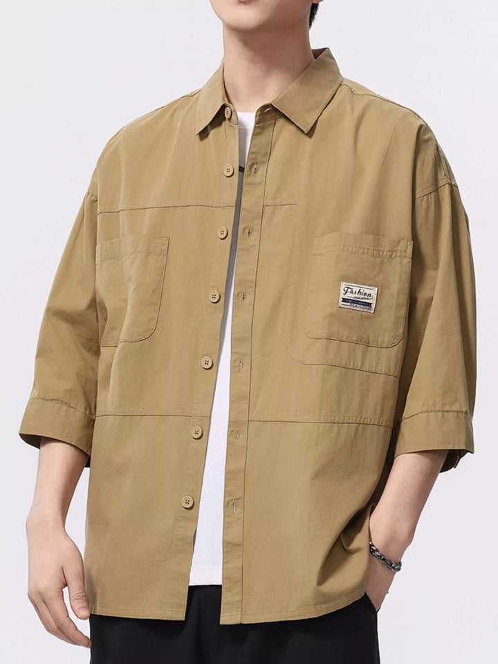 Men's Plus Size Button Up 3/4 Sleeve Shirt