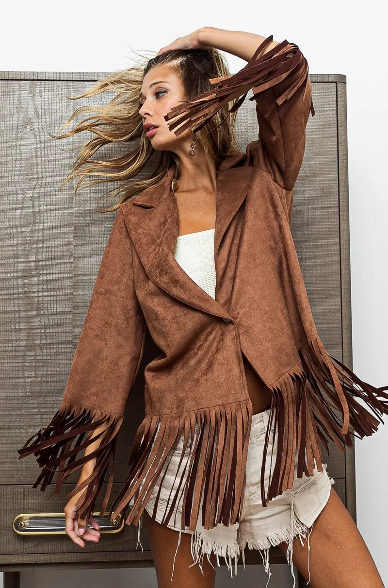 BiBi Single Blazer with Fringed Hem