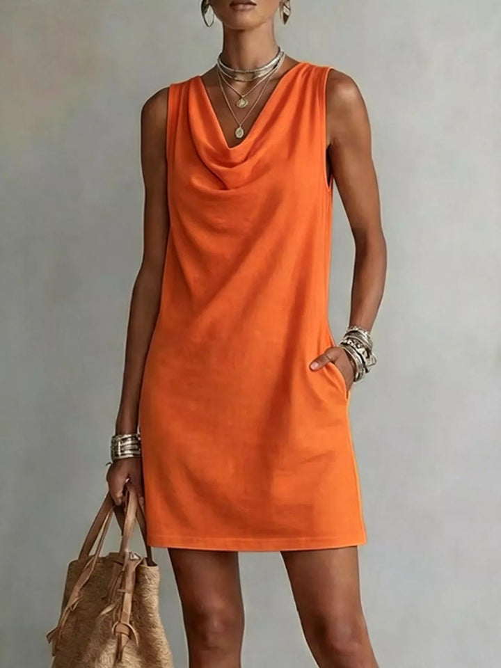 Full Size Sleeveless Cowl Neck Mini Dress Plus Size