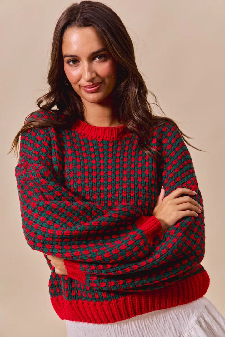 SO ME Textured Two Tone Sweater