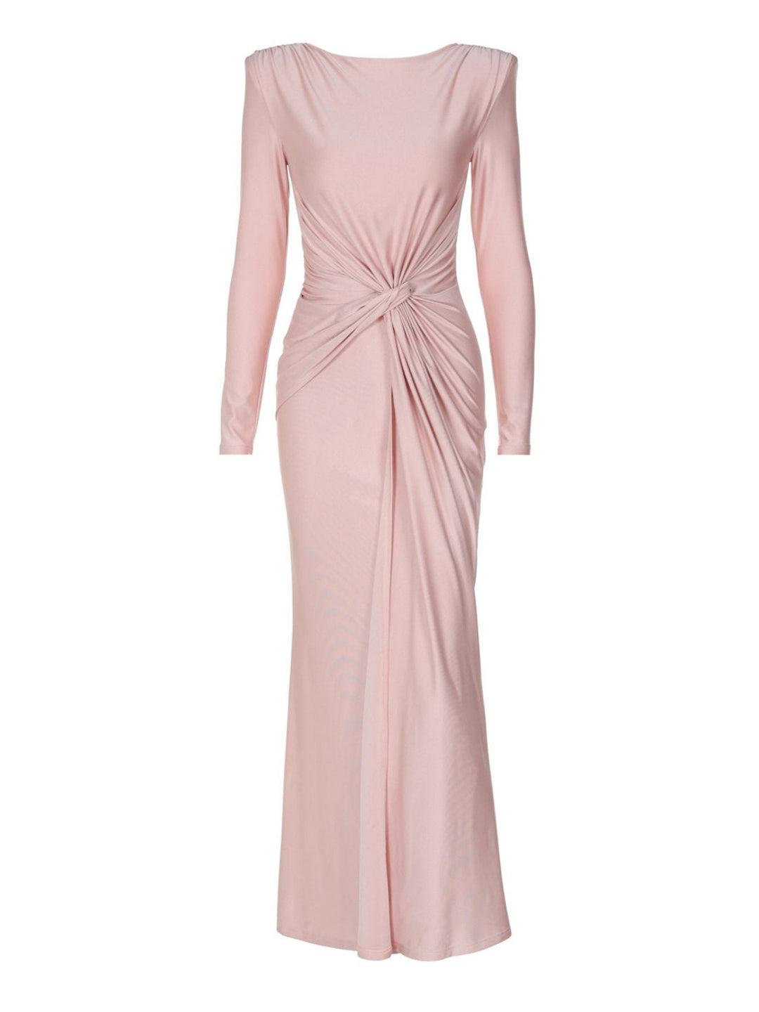 Ruched Knot Front Long Sleeve Maxi Dress