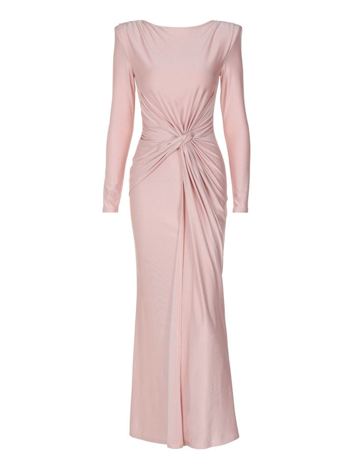 Ruched Knot Front Long Sleeve Maxi Dress