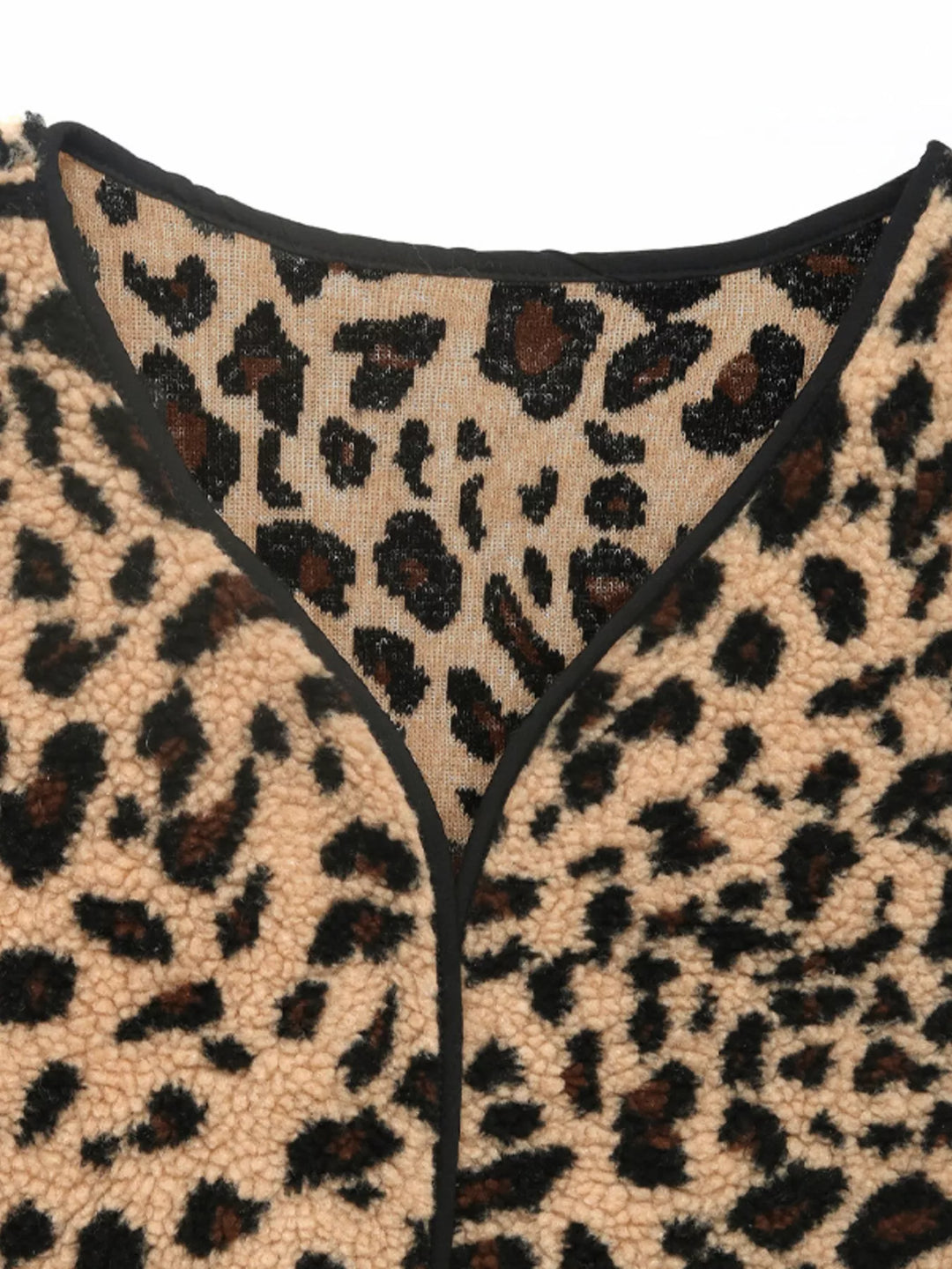 Leopard Fleece Vest Coat with Pockets