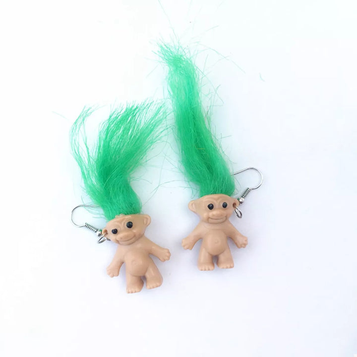Whimsical Troll Doll Dangle Earrings