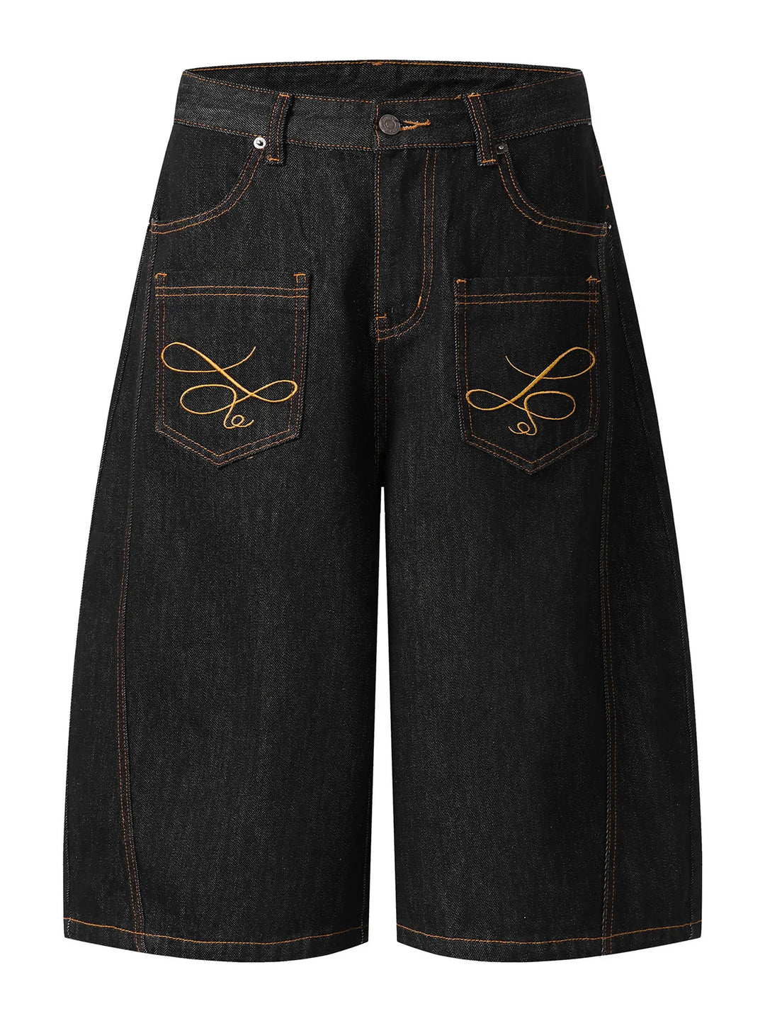 Men's Wide Leg Denim Shorts with Embroidered Pocket Detail