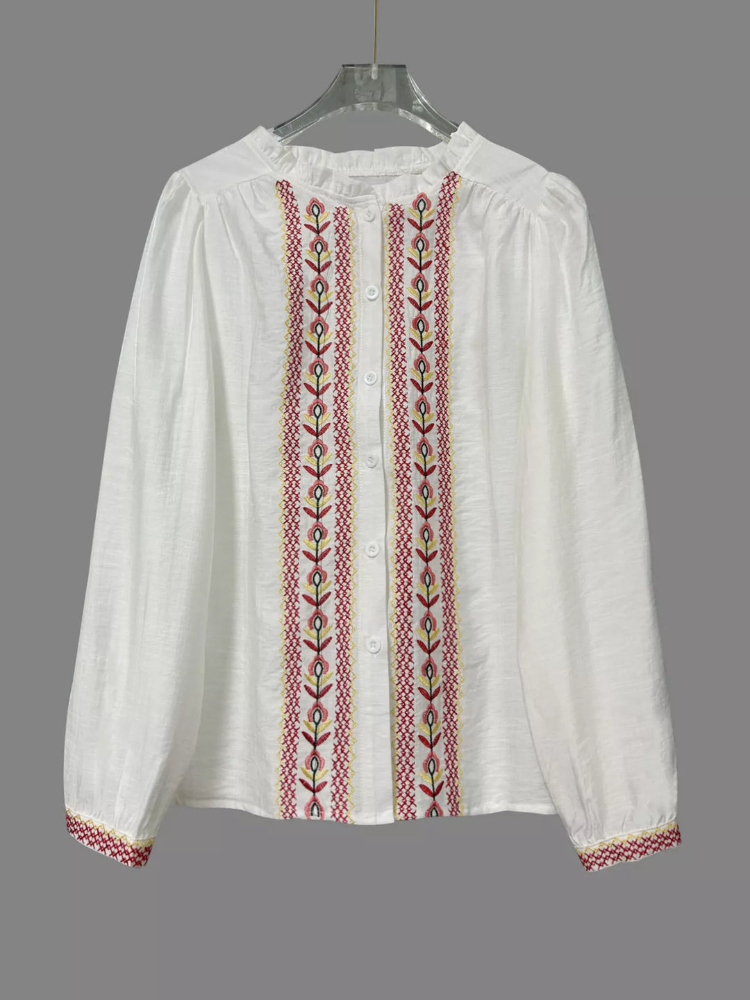 Embroidered Button Up Long Sleeve Shirt