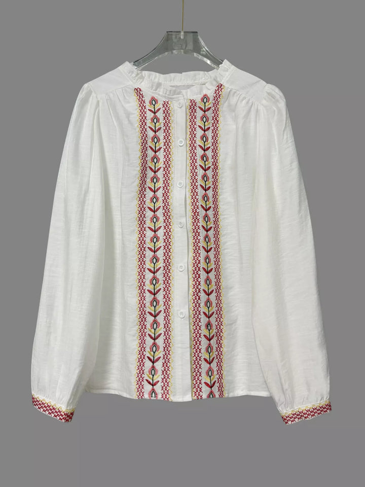 Embroidered Button Up Long Sleeve Shirt
