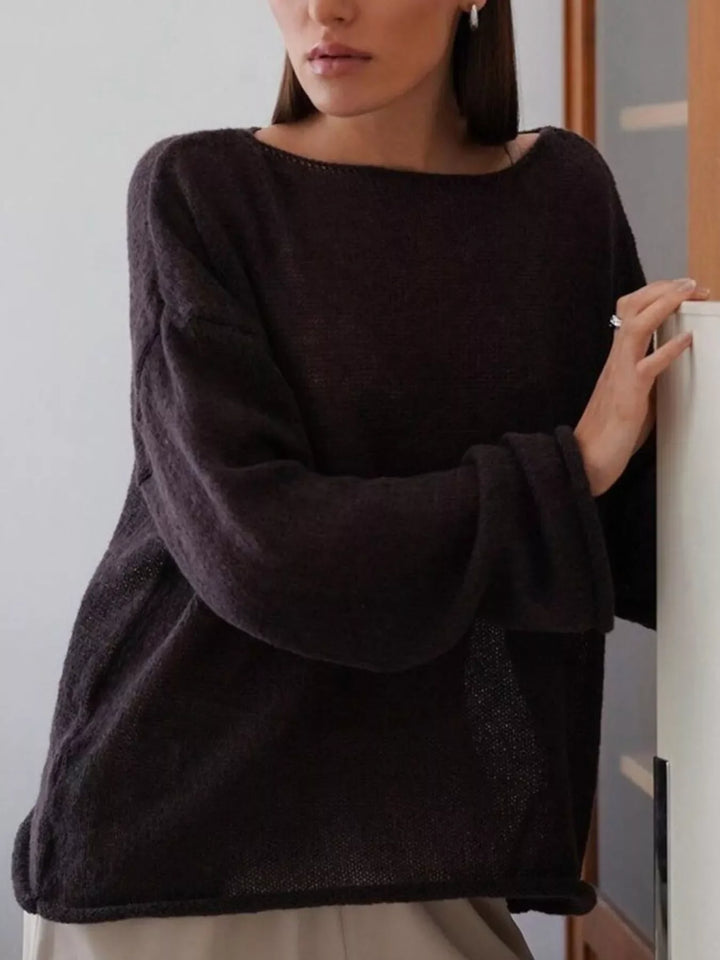 Boat Neck Dropped Shoulder Sweater