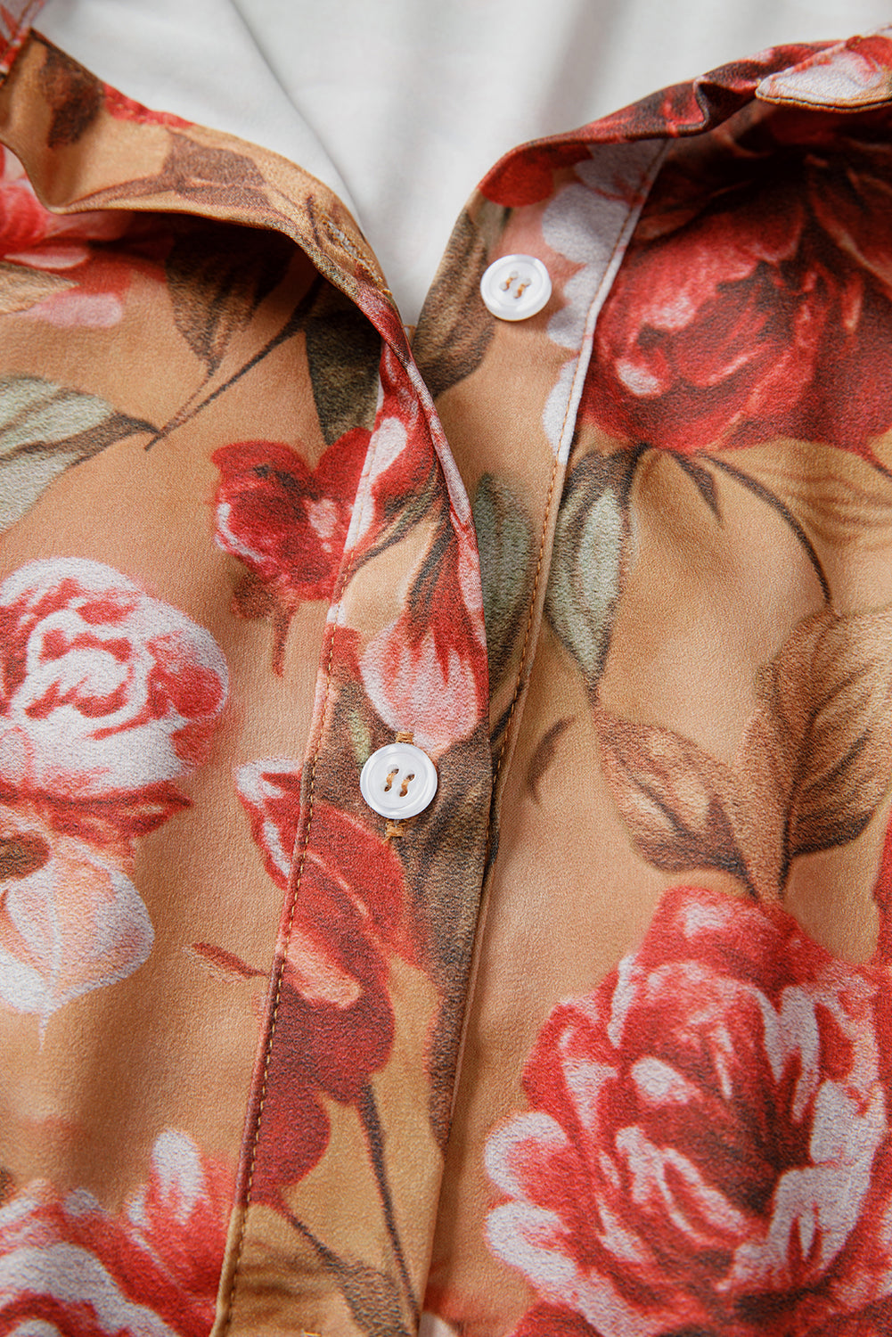 Brown Vintage Floral Print Shirt Style Half Button Long Sleeve Ruffle Mini Dress