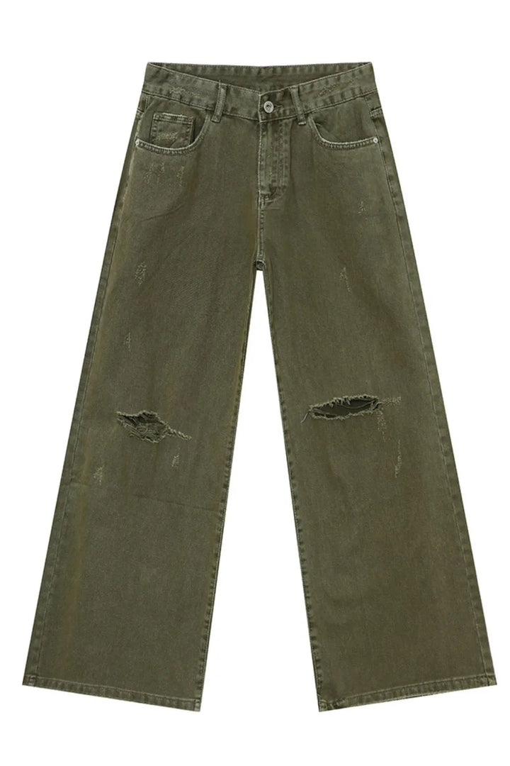 Distressed Wide Leg Jeans with Pockets