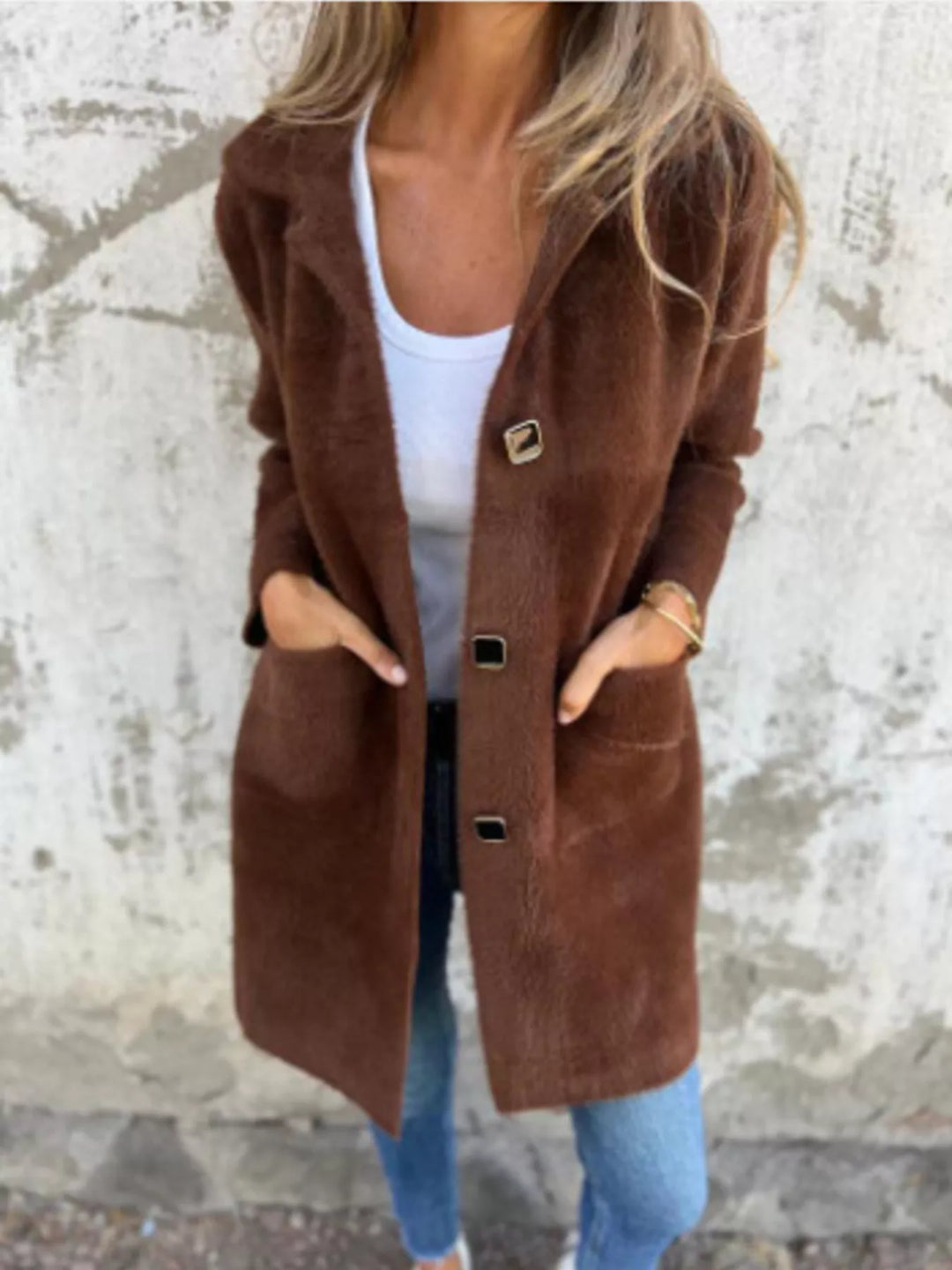 Full Size Button-Down Long Sleeve Longline Coat Plus Size