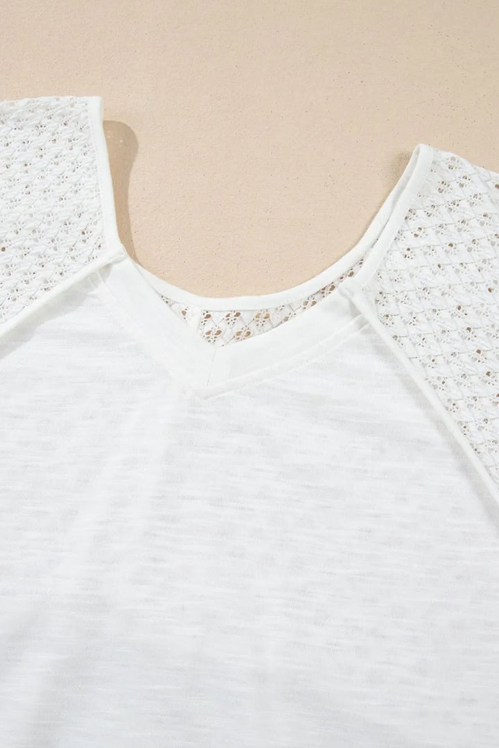 Openwork High Low Hem V Neck Oversized Top