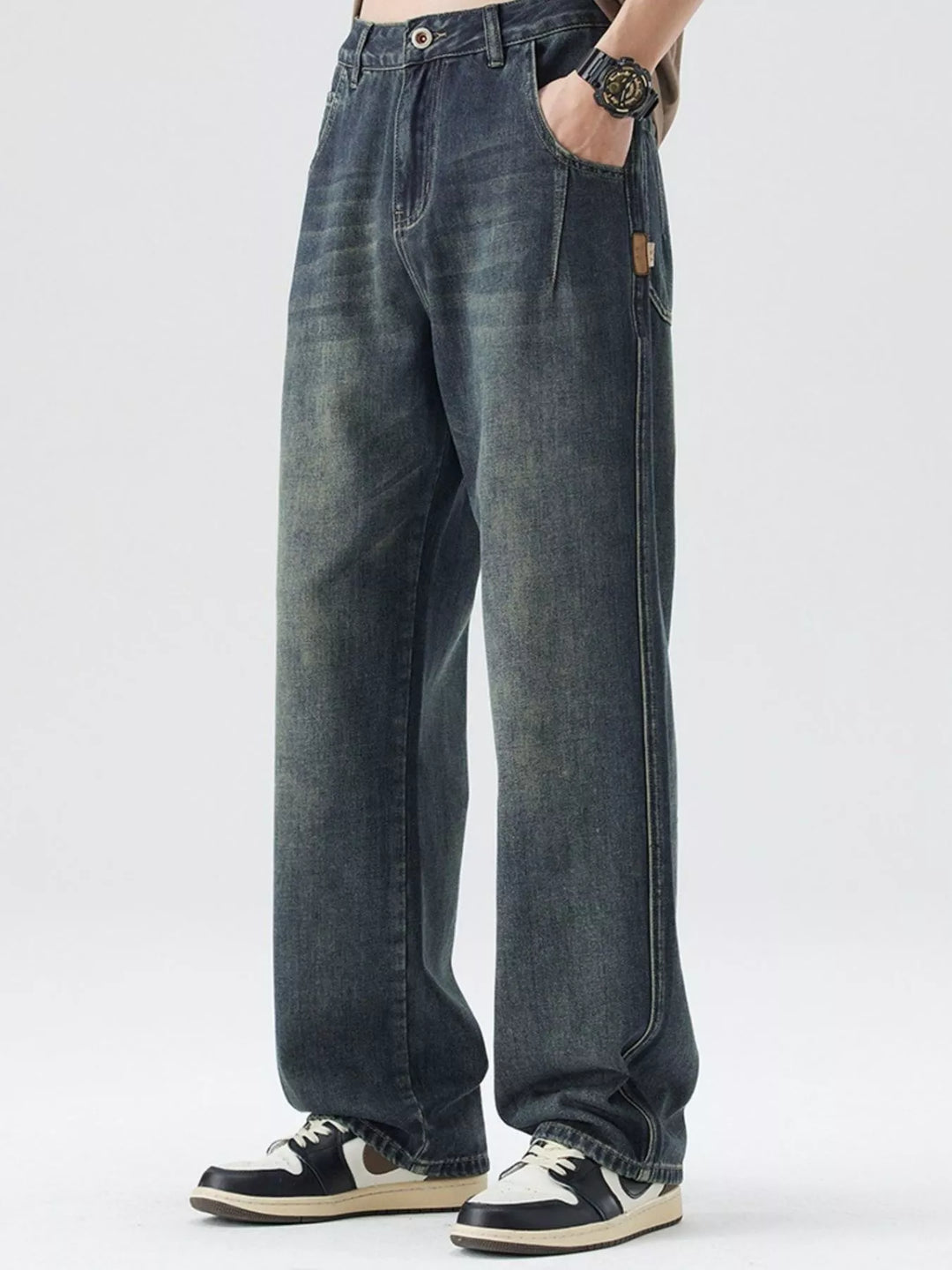 Men's Washed Wide Leg Relaxed Fit Jeans