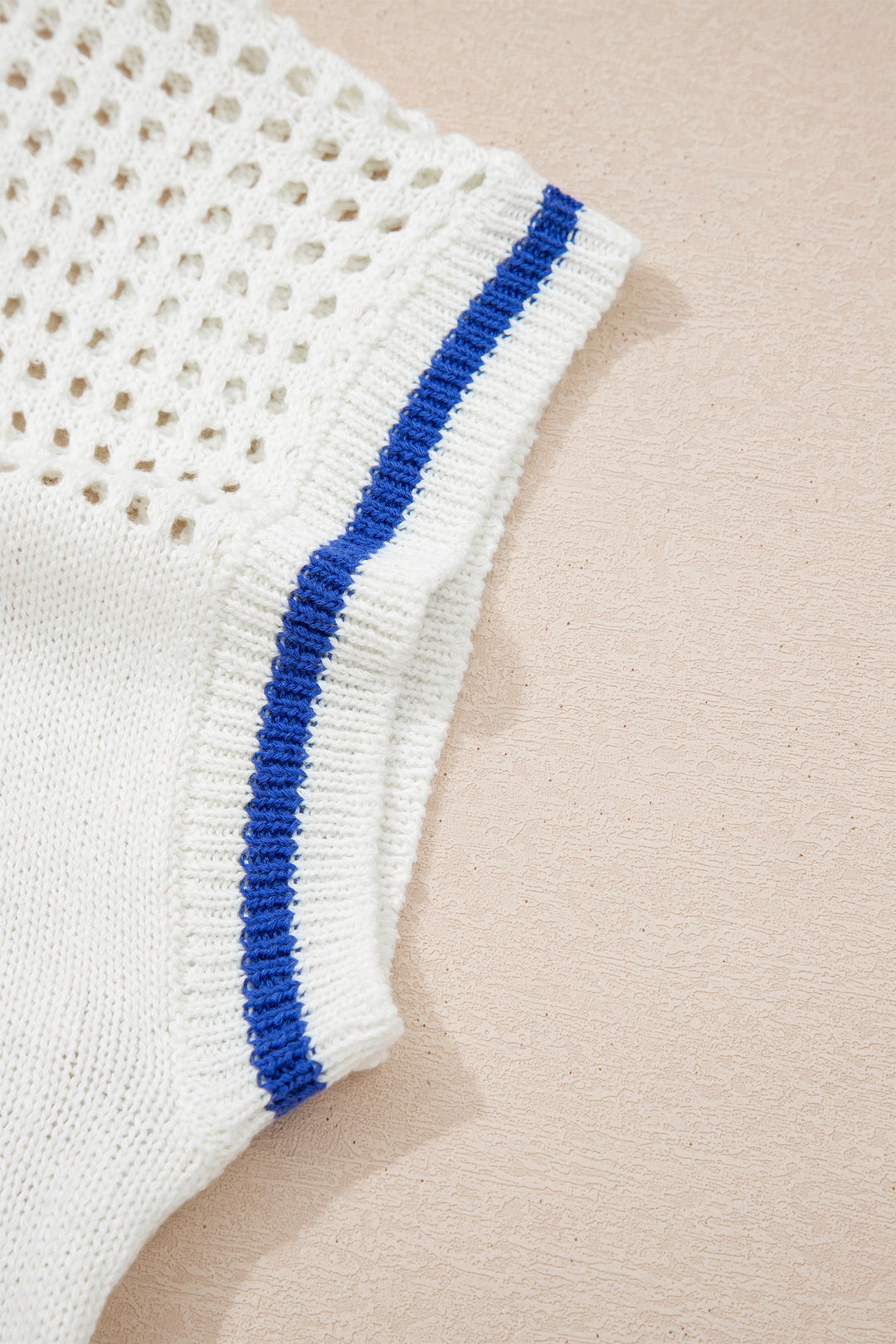 White USA Flag Eyelet Knitted Cap Sleeve Sweater Top