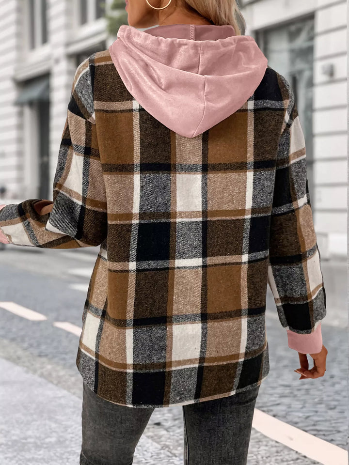 Plaid Drawstring Long Sleeve Hoodie
