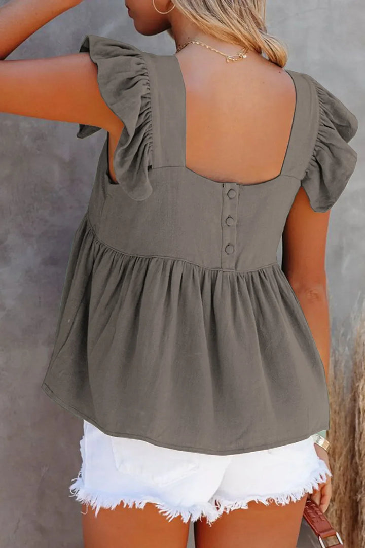 Full Size Ruffled Square Neck Cap Sleeve Blouse