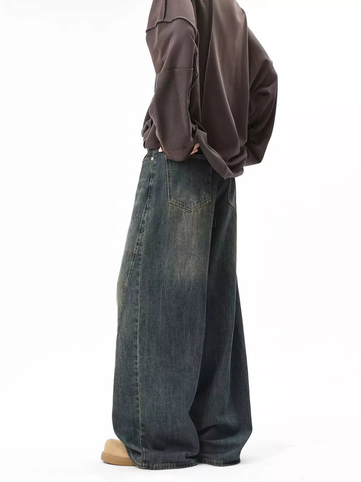 Men's Full Size Vintage Wash Wide Leg Jeans Plus Size