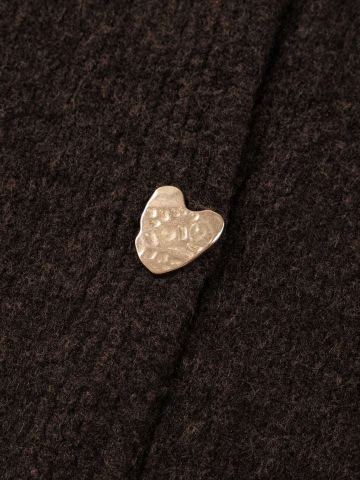 Heart Metal Button V Neck Cardigan Sweater