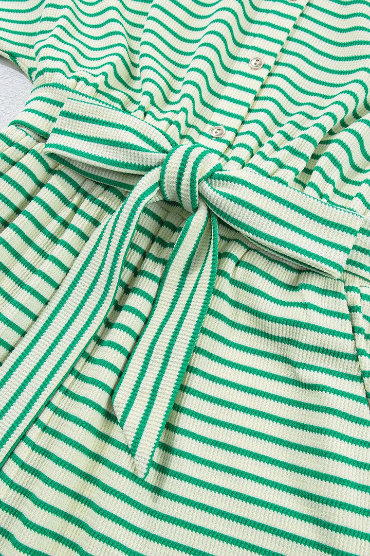 Striped Half Sleeve Tie Waist Romper